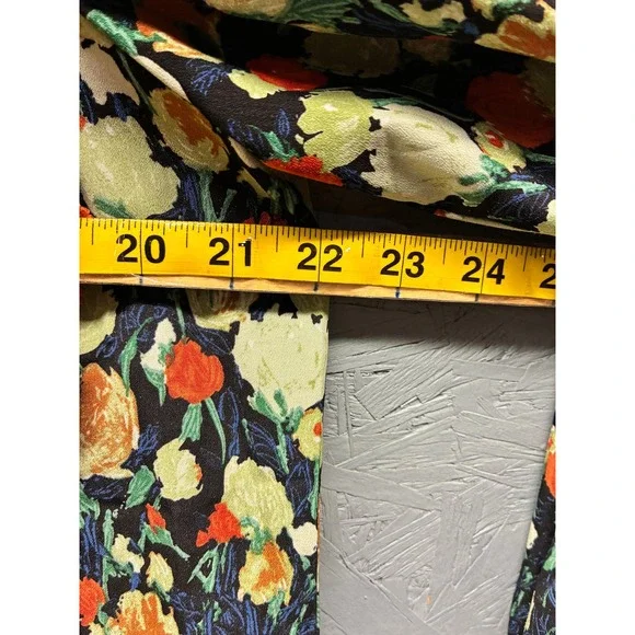 Hailey & Co Blouse Women's Large Black Orange Green Floral Ruffle V Neck Boho - Picture 7 of 11